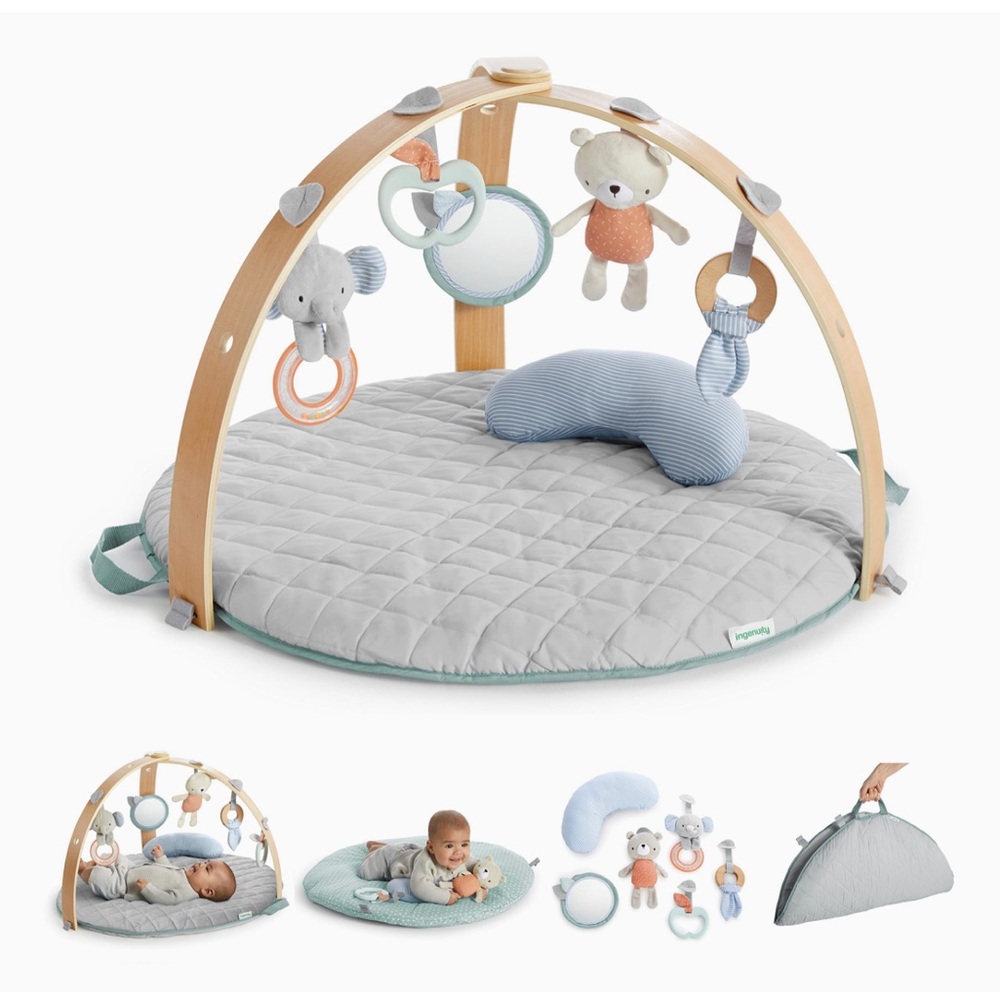Ingenuity cozy spot reversible activity gym & play mat wood bar Montessori